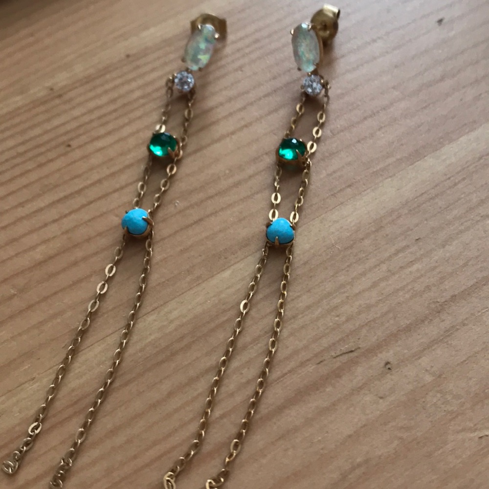 Multi stones long earrings 925 silver gold plated
